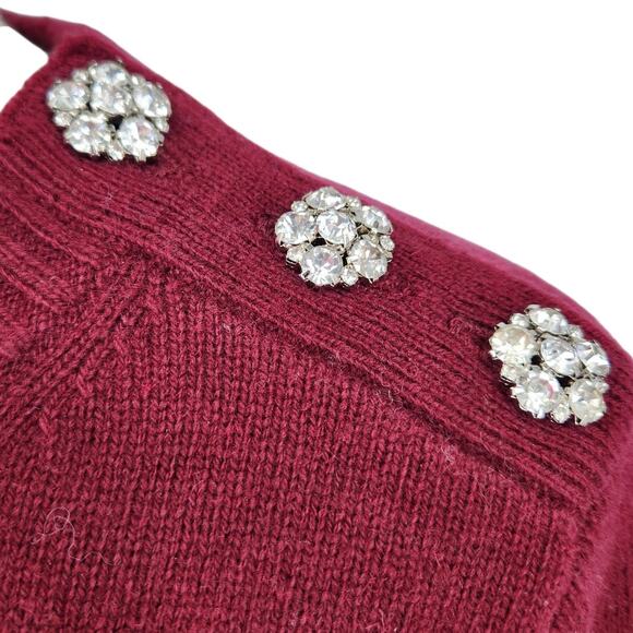 J. Crew Lambswool Blend Shoulder Rhinestone Button Sweater Size Medium - Picture 7 of 9